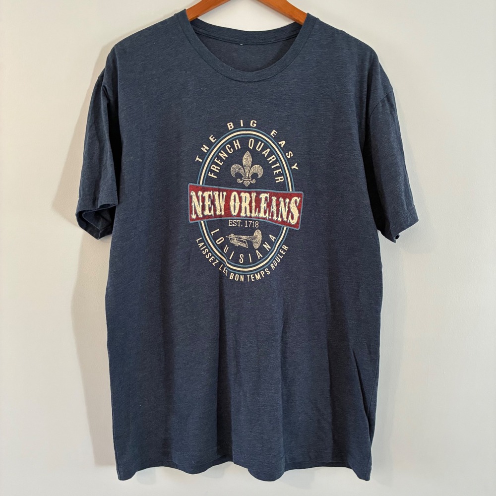 New Orleans French Quarter Graphic Souvenir Tee XL? Fleur De Lis Vtg Style NOLA - Picture 2 of 6